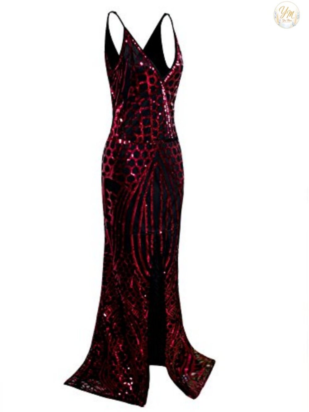 Vijiv Long Slit Prom Dress Deep V Neck Sequin Mermaid Evening Dress